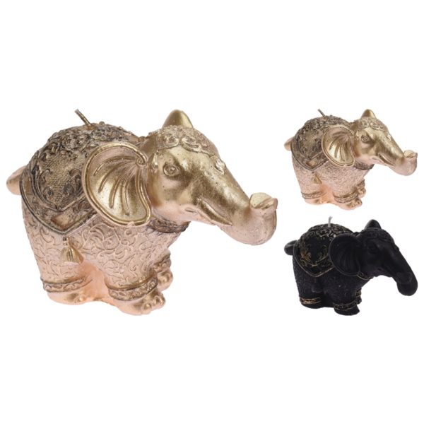 Dekoračná sviečka Slon v darčekovom balení V zlatej a čiernej farbe Rozmery: 12,5x8cm Materiál: parafín