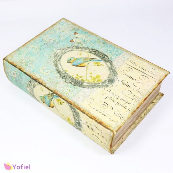 Drevená krabička v tvare knihy Vintage Krabička / šperkovnica s retro motívom